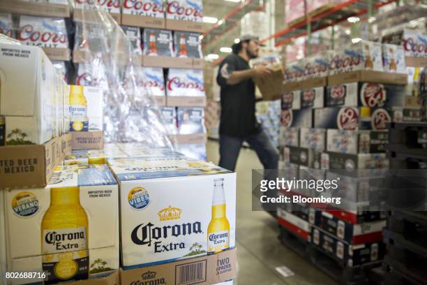 Cases of Constellation Brands Inc. Corona beer sit on a pallet for delivery at the Euclid Beverage LLC warehouse in Peru, Illinois, U.S., on Tuesday,...