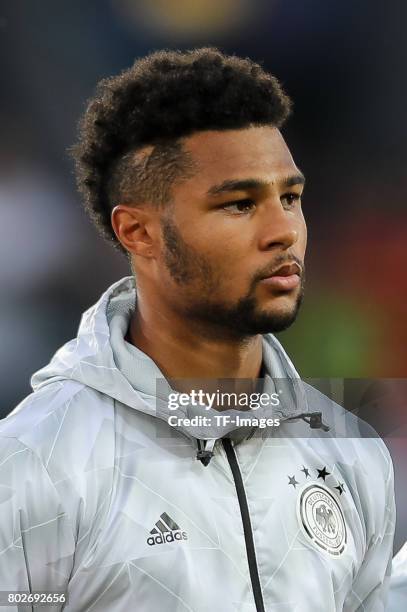 Serge Gnabry of Germany looks on during the UEFA U21 championship match between Italy and Germany at Krakow Stadium on June 24, 2017 in Krakow,...