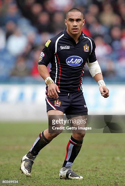 Wigan's Thomas Leuluai during the Engage Super League match between Huddersfield Giants v Wigan Warriors at the Galpharm Stadium on March 16, 2008 in...