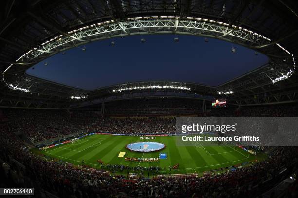 General view inside the stadium as the two teams line up prior to the FIFA Confederations Cup Russia 2017 Semi-Final between Portugal and Chile at...