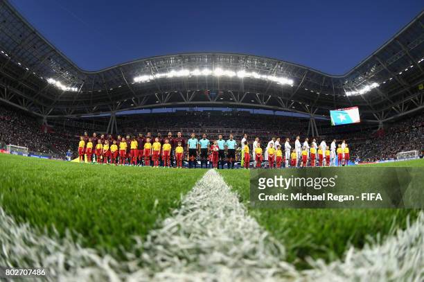 General view inside te stadium as the two teams line up prior to the FIFA Confederations Cup Russia 2017 Semi-Final between Portugal and Chile at...