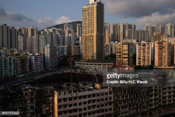 Residential buildings and a construction area is seen on May 29, 2017 in Hong Kong, Hong Kong. Hong Kong is marking 20 years since the territory was...