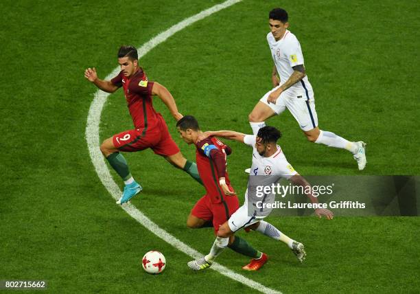 Cristiano Ronaldo of Portugal and Mauricio Isla of Chile during the FIFA Confederations Cup Russia 2017 Semi-Final between Portugal and Chile at...