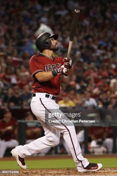 Reymond Fuentes of the Arizona Diamondbacks bats against the Philadelphia Phillies during the MLB game at Chase Field on June 25, 2017 in Phoenix,...