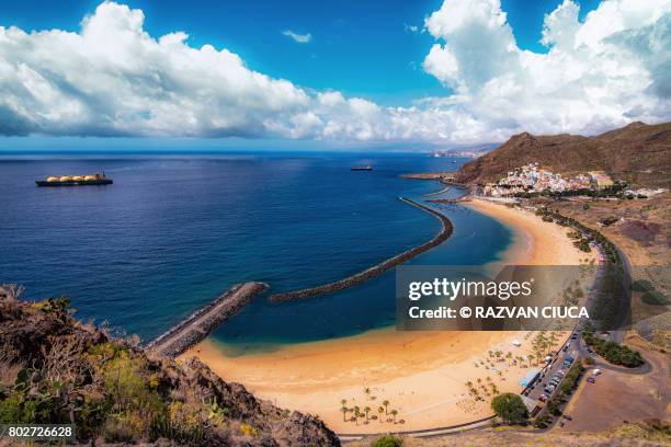 playa de las teresitas aerial view - playa de las teresitas stock pictures, royalty-free photos & images