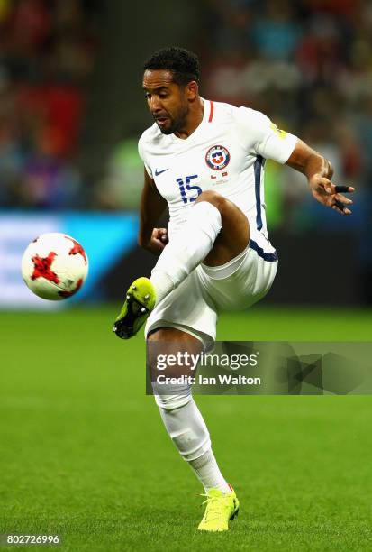 Jean Beausejour of Chile in action during the FIFA Confederations Cup Russia 2017 Semi-Final between Portugal and Chile at Kazan Arena on June 28,...