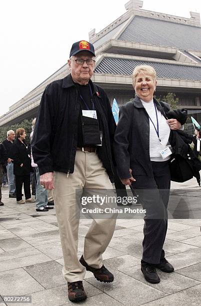 Former member of the American Volunteer Group "Flying Tigers" Milldebrandt Thomas and his wife visit the Hubei Provincial Museum on March 16, 2008 in...