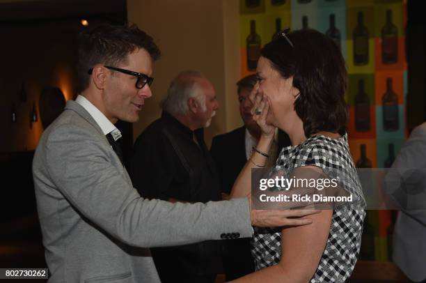 IHeart radio personality Bobby Bones jokes with Grand Ole Opry GM Sally Williams during City of Hope Music, Film & Entertainment Industry Kickoff...