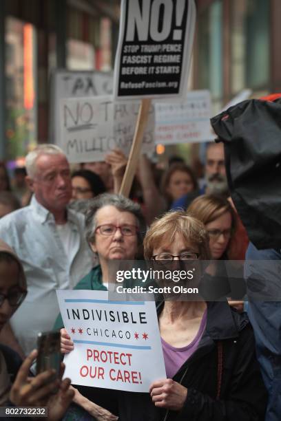 Demonstrators protest changes to the Affordable Care Act on June 28, 2017 in Chicago, Illinois. After more senators said they would not offer...