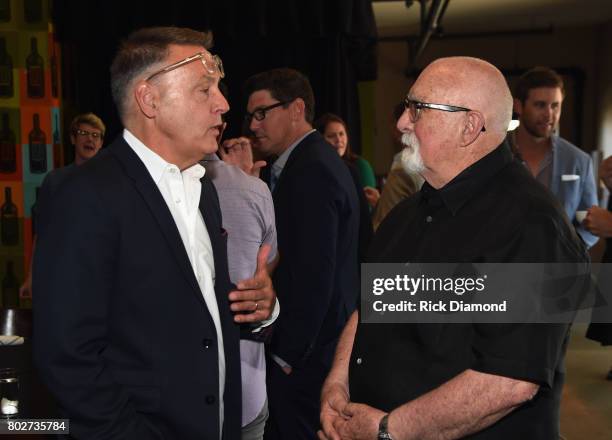 Randy Goodman CEO Sony Music Nashville chats and Larry Fitzgerald Fitzgerald Hartley attend City of Hope Music, Film & Entertainment Industry Kickoff...