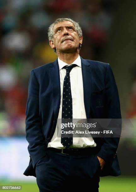 Fernando Santos head coach of Portugal looks dejected during the FIFA Confederations Cup Russia 2017 Semi-Final between Portugal and Chile at Kazan...