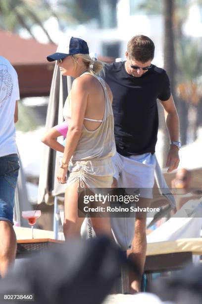 Alex Gerrard with Husband Steven Gerrard are sighted on June 28, 2017 in Ibiza, Spain.