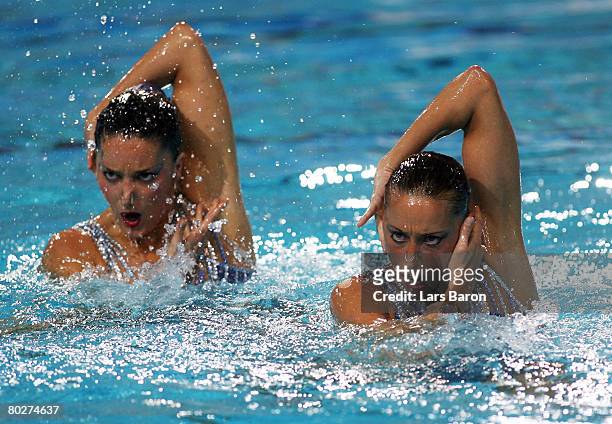 Andrea Fuentes and Gemma Mengual of Spain, who won the gold medal, in action during the Duet Free Routine Final during day five of the 29th LEN...