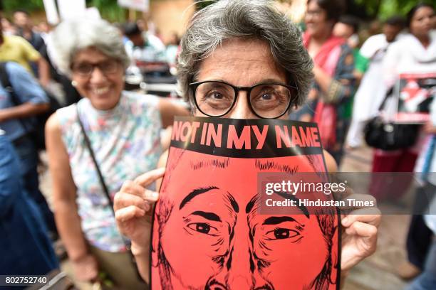 Many citizens and celebrities join hands and protest in support of the campaign 'Not in My Name' against lynching of a Muslim at Jantar Mantar on...