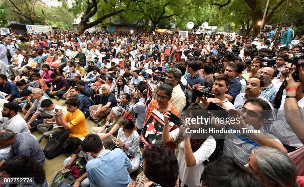 Many citizens and celebrities join hands and protest in support of the campaign 'Not in My Name' against lynching of a Muslim at Jantar Mantar on...