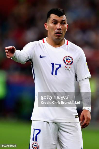 Gary Medel of Chile in action during the FIFA Confederations Cup Russia 2017 Semi-Final between Portugal and Chile at Kazan Arena on June 28, 2017 in...