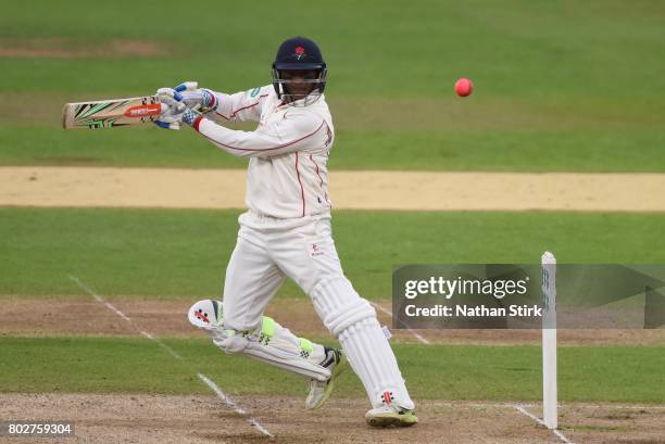 Shivnarine Chanderpaul of Lancashire batting during the Specsavers County Championship Division One match between Warwickshire and Lancashire at...