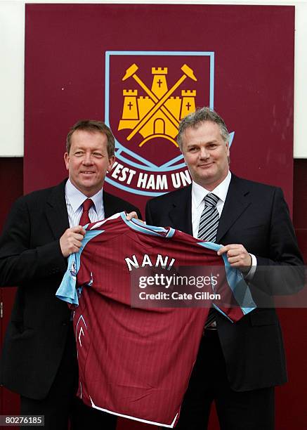 Manager Alan Curbishley and Gianluca Nani after Nani is announced as the new West Ham United Technical Director during a photocall at Upton Park on...