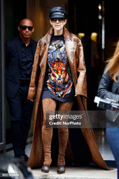 Canadian singer Celine Dion leaves her hotel in Paris, France, on june 28, 2017.