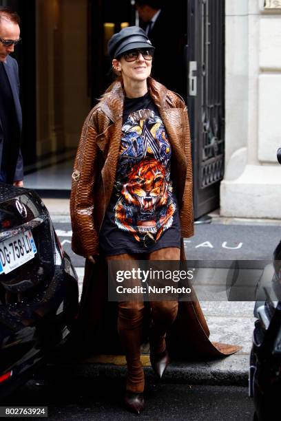 Canadian singer Celine Dion leaves her hotel in Paris, France, on june 28, 2017.