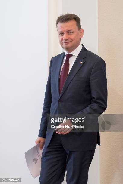Polish Minister of the Interior and Administration Mariusz Blaszczak during the press conference about ransomware Petya cyberattack in Poland, at...