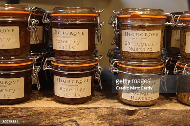 Highgrove Mustard and Rosemary Jelly displayed in the Highgrove shop opened by Prince Charles, Prince of Wales and Camilla, Duchess of Cornwall on...