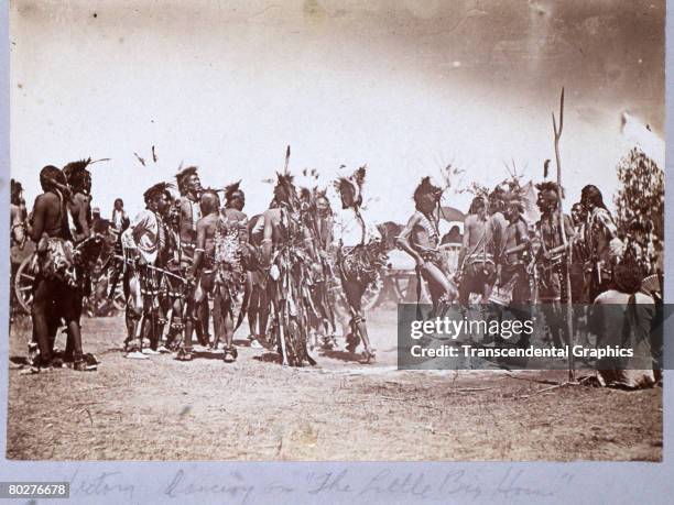 At the 10-year memorial of the Battle of Little Bighorn, unidentified Lakota Sioux dance in commemoration of their victory over teh United States 7th...