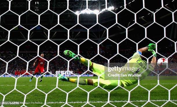 Claudio Bravo of Chile saves Ricardo Quaresma of Portugal peanlty during the penalty shoot out during the FIFA Confederations Cup Russia 2017...