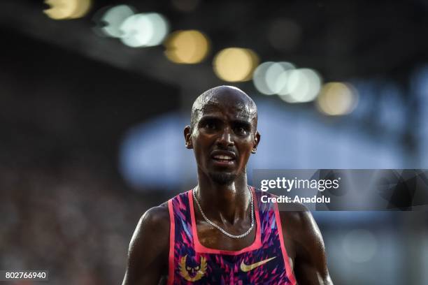 Farah Mo gestures after the 1000. Men IAAF World challenge Zlata Tretra in Ostrava, Czech Republic on June 28, 2017.