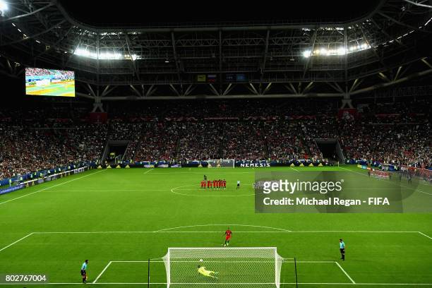 Claudio Bravo of Chile saves the Portugal's third penalty by Nani to win throuth the penalty shootout in the FIFA Confederations Cup Russia 2017...