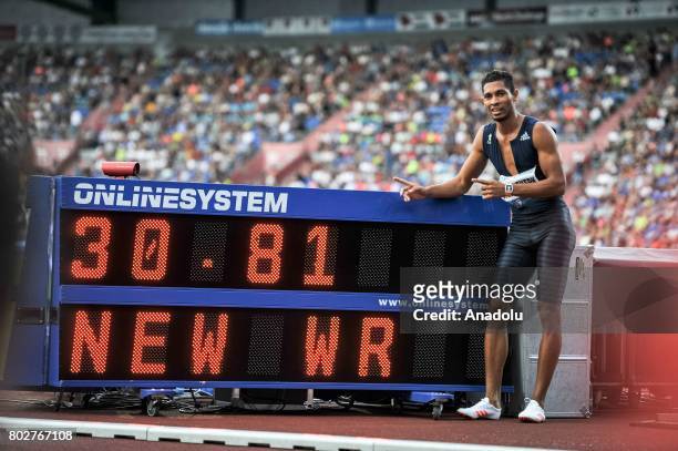 Van Niekerk Wayde gestures during the 300m. Men IAAF World challenge Zlata Tretra in Ostrava, Czech Republic on June 28, 2017.