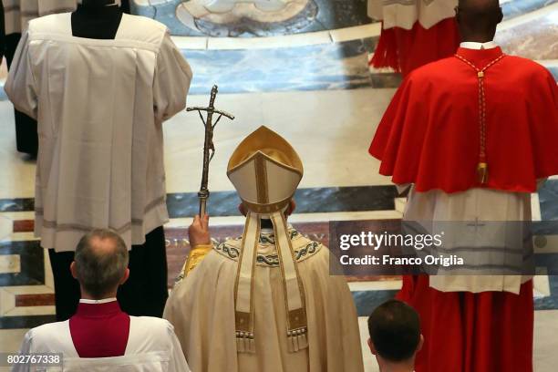 Pope Francis leads a consistory at St. Peter's Basilica on June 28, 2017 in Vatican City, Vatican. Pope Francis installed 5 new cardinals during the...