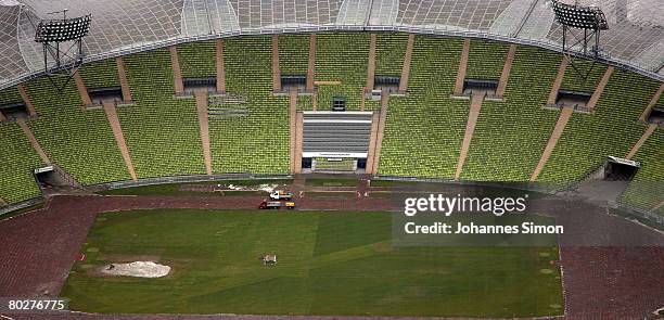 General view of the Olympic Stadium, seen during rain on March 17, 2008 in Munich, Germany. The weather forecasts predict wet, rainy and regional...