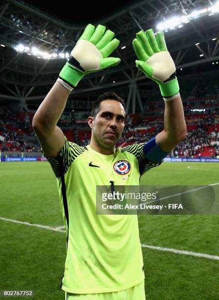 Claudio Bravo of Chile celebrates after the FIFA Confederations Cup Russia 2017 Semi-Final between Portugal and Chile at Kazan Arena on June 28, 2017...