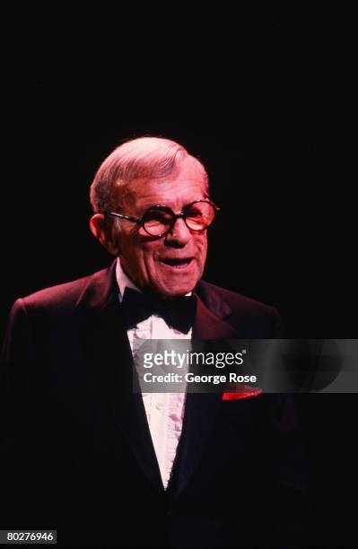 Entertainer and comedian, George Burns, performs at a 1986 Beverly Hills, California, benefit held at the Beverly Hilton Hotel. A star of vaudeville,...