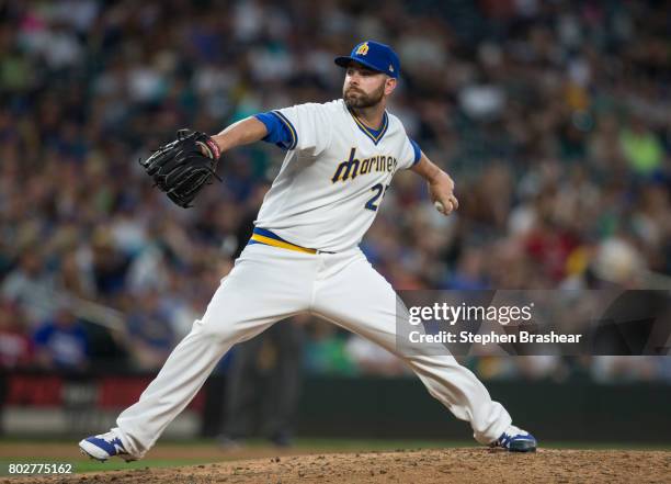 Reliever Marc Rzepczynski of the Seattle Mariners delivers a pitch during a game against the Houston Astros at Safeco Field on June 24, 2017 in...
