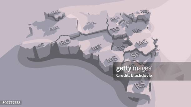 three-dimensional map of brazil with states - rondonia state stock illustrations
