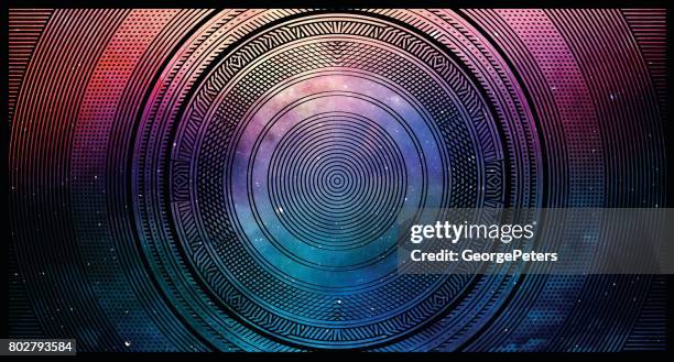 colorful half tone pattern background with space and stars - illusion background stock illustrations