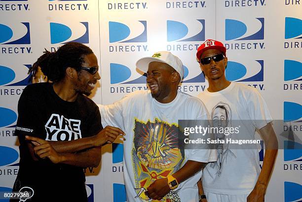 Rappers Jammer, Footsie and D.Double.E pose backstage at the DirecTV SXSW Live Broadcast on March 14, 2008 at the Austin Convention Center in Austin,...