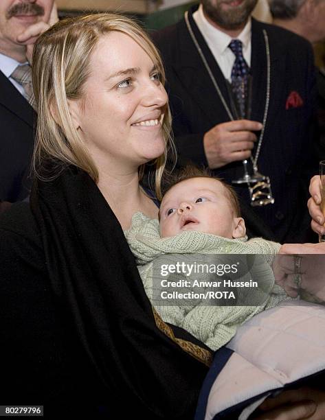 Laura Lopes and her baby Eliza visit the new Highgrove shop in Tetbury opened by Prince Charles, Prince of Wales and Camilla, Duchess of Cornwall on...