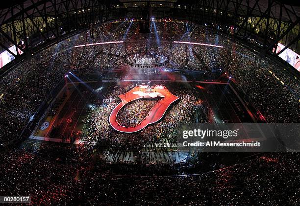 The Rolling Stones perform at halftime during Super Bowl XL between the Pittsburgh Steelers and Seattle Seahawks at Ford Field in Detroit, Michigan...
