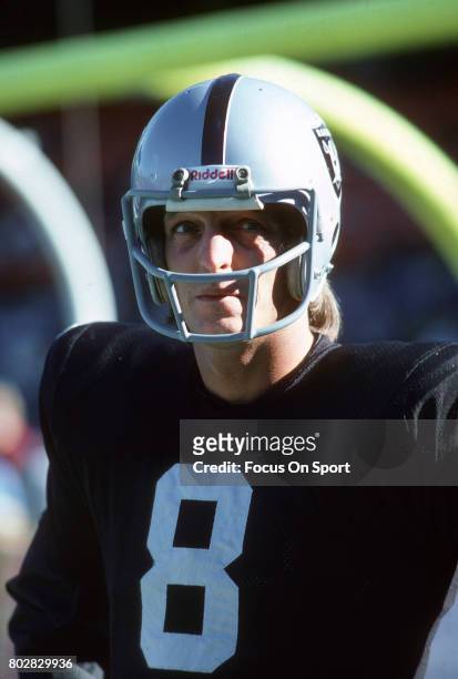 Punter Ray Guy of the Oakland Raiders looks on during a NFL football game circa 1980 at the Oakland-Alameda County Coliseum in Oakland, California....