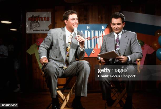 Quarterback Dan Marino of the Miami Dolphins on the Air during the Dan Marino show circa 1991 in Miami, Florida. Marino played for the Dolphins from...