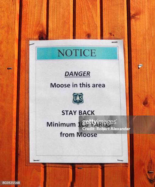 Forest Service notice stapled to an information board in the Maroon Bells-Snowmass Wilderness of White River National Forest near Aspen, Colorado,...