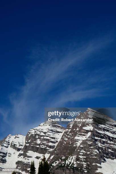 The Maroon Bells near Aspen, Colorado, are two peaks in the Elk Mountains - Maroon Peak and North Maroon Peak. They are located in the Maroon...