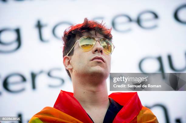 Javier Calvo during the opening speech at the Madrid World Pride 2017 on June 28, 2017 in Madrid, Spain.