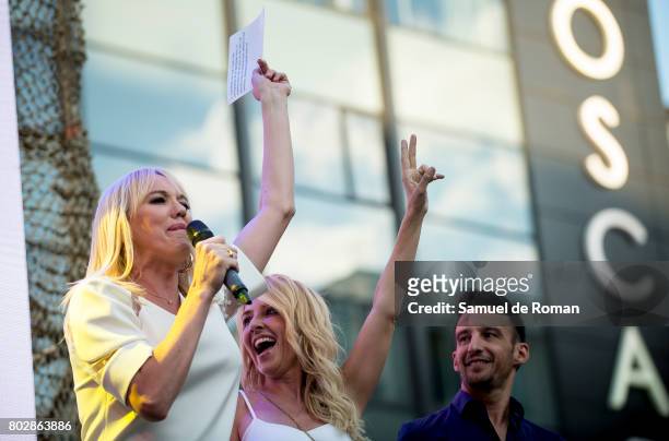Alejandro Amenabar, Cayetana Guillen Cuervo and Topacio Fresh during the opening speech at the Madrid World Pride 2017 on June 28, 2017 in Madrid,...