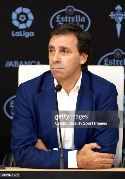 Celta de Vigo General Manager Felipe Minambres attends the presentation of a new Celta de Vigo player, Maxi Gomez at Estadio Balaidos on June 28,...