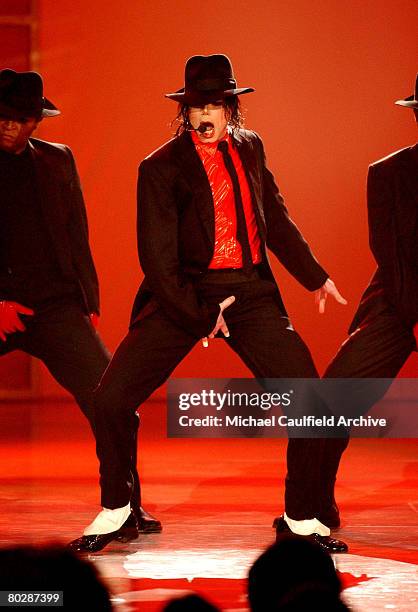 Michael Jackson performs on stage at the taping of the ?American Bandstand?s 50th ? A Celebration!", to air on ABC TV on May 3, 2002.