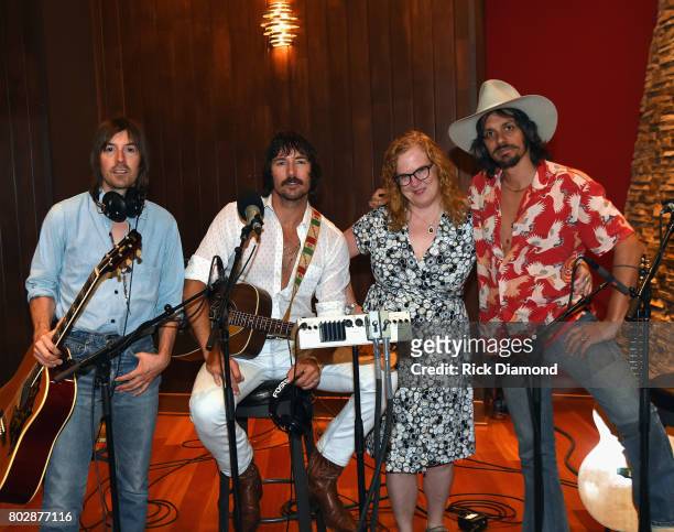Jess Carson, Mark Wystrach and Cameron Duddy of Big Machine Record Label group Midland interview and performance For NPR's World Cafe In Nashville...